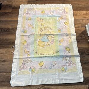 Vintage 1980s Critter Sitters Lives Babies - Baby Blanket with bunny white trim